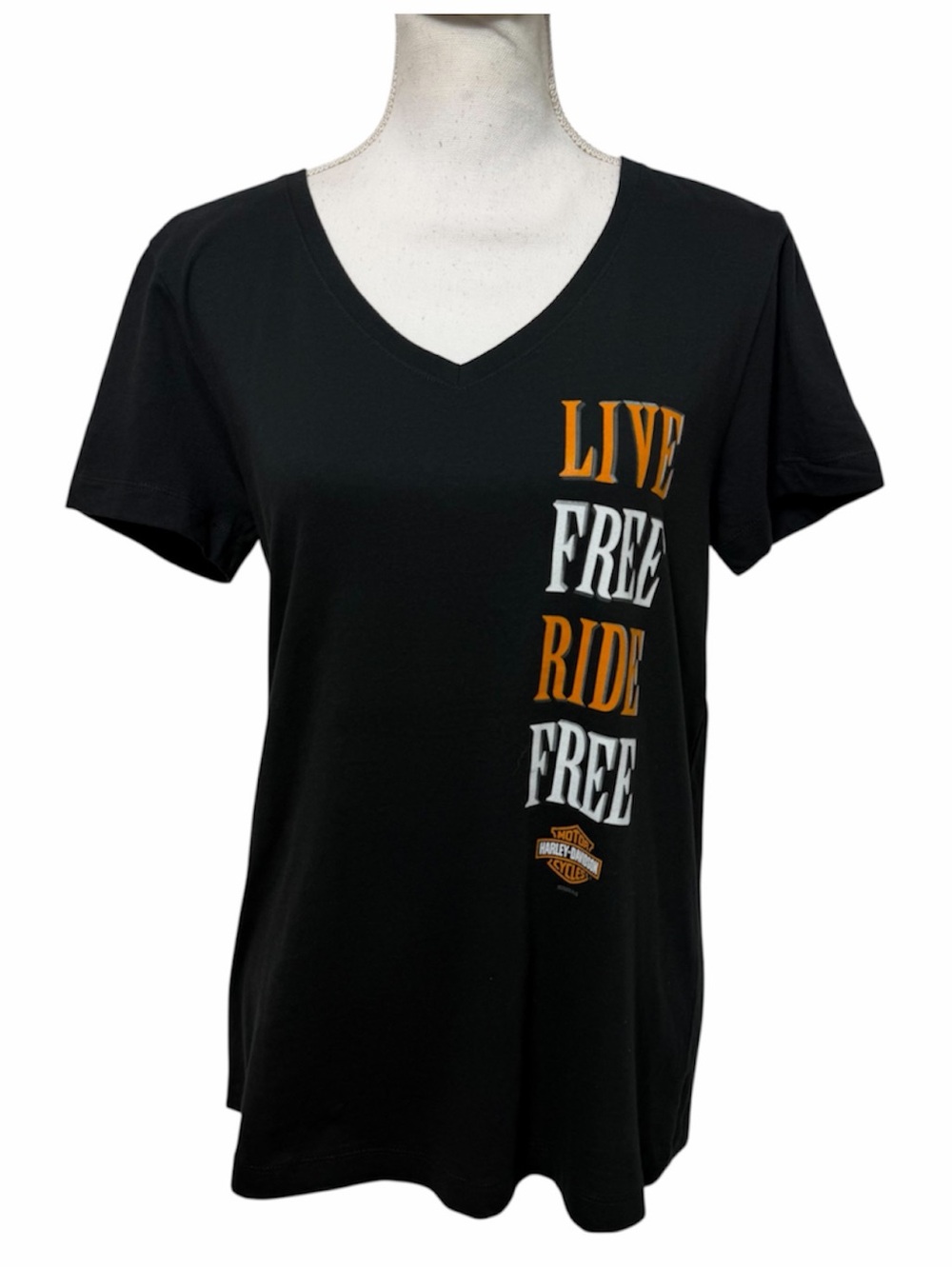 Harley-Davidson Live Free Ride Free Black Graphic T-Shirt Women's Large